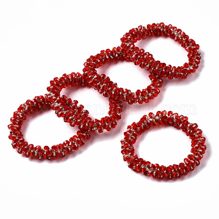 Bracelets extensibles en perles de verre transparentes à facettes BJEW-S144-001F-02-1