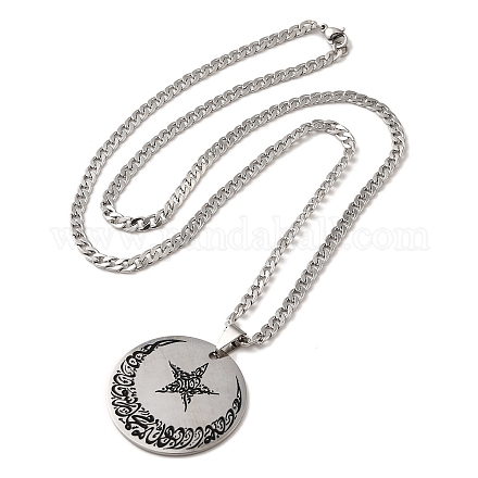 Halsketten mit Emaille-Anhänger aus Edelstahl mit Mond und Stern 304 NJEW-D066-06P-1