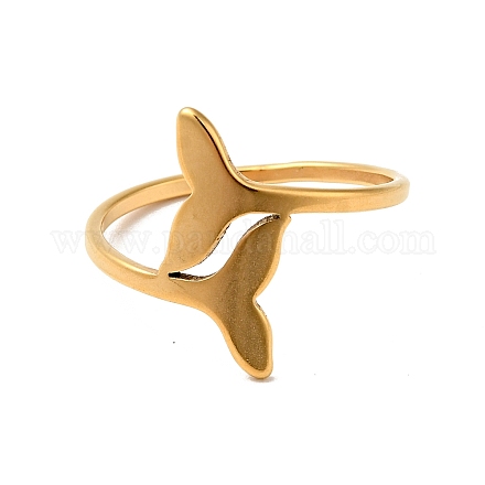 イオン プレーティング (ip) 201 ステンレス鋼ダブル クジラ テール フィンガー リング女性用  ゴールドカラー  usサイズ6 1/2(16.9mm) RJEW-G266-11G-1