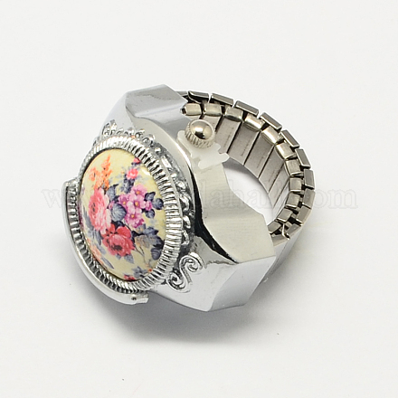 Relojes de cuarzo anillo de estiramiento hierro tono platino RJEW-R119-08E-1