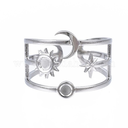 304 Stainless Steel Moon and Star Open Cuff Ring RJEW-T023-32P-1