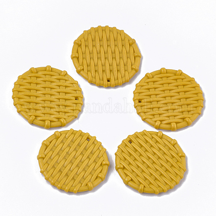 アクリルパーツ  模造ラタン編み風  フラットラウンド  ゴールド  38x5mm  穴：1.5mm X-OACR-T010-04B-1
