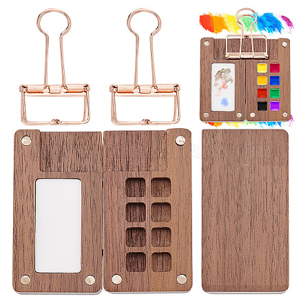 OLYCRAFT 2 Sets Wooden Sketchbook Palette 8 Grids Wooden Colour Palette Box Watercolor Palette Box with Clip Travel Paint Tray Box for Water Color Gouache Acrylic Paint Art Painting Storage Container AJEW-WH0258-828-1