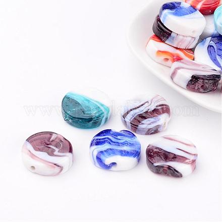 Mixed Color Handmade Lampwork Flat Round Beads X-DT294J-1