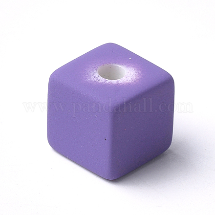 アクリルビーズ  ラバー加工  キューブ  青紫色  15x15x15mm  穴：3.5mm X-MACR-T024-24A-1