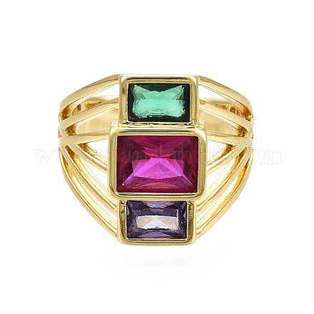 Красочное кубическое циркониевое тройное прямоугольное открытое кольцо-манжета X-RJEW-N037-013-02LG-1