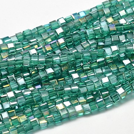 Cube à facettes plein arc-en-plaqué verre transparent electroplate brins de perles EGLA-J133-FR06-1