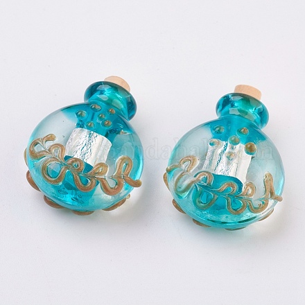 Handmade Silver Foil Lampwork Perfume Bottle Pendants FOIL-P001-B01-1