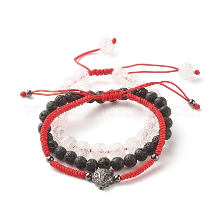 Ensemble de bracelets de perles tressées en quartz naturel craquelé et pierre de lave BJEW-JB07212-01-1