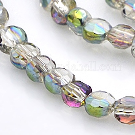 Half Rainbow Plated Glass Faceted Flat Round Beads Strands EGLA-A033-4mm-HR05-1