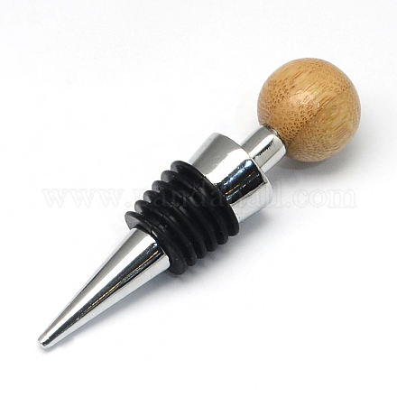 Round Zinc Alloy Wine Bottle Stoppers with Wooden Beads X-AJEW-R047-04-1