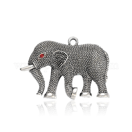 Antique Silver Plated Elephant Alloy Rhinestone Big Pendants ALRI-J161-21AS-1