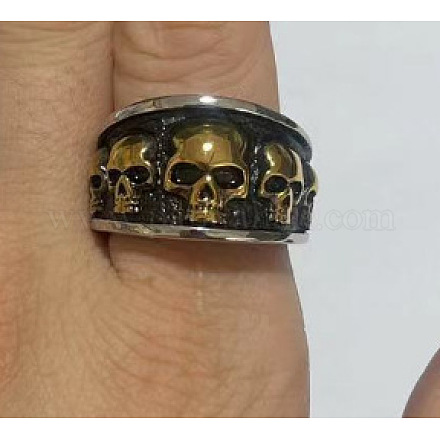 チタン鋼製フィンガー指輪  スカル  アンティーク黄金  usサイズ9（18.9mm） PW-WG28062-06-1