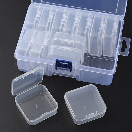 13 Stück quadratische Kunststoff-Organizer-Perlen-Aufbewahrungsbehälter CON-YW0001-36-1