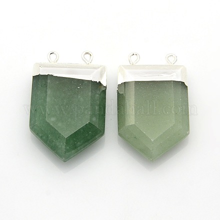 Natural Green Aventurine Point Pendants with Silver Tone Brass Findings G-P053-P32B-1