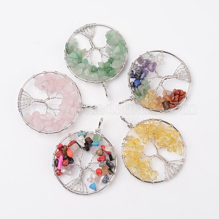 Tree of Life Natural & Synthetic Mixed Stone Big Pendants G-L455-D-1