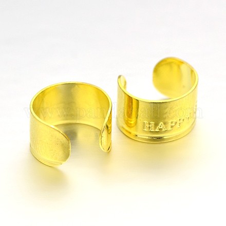 Brass Carved Word Happy Cuff Earrings Findings KK-E650-08G-1