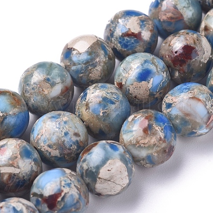 Hebras de perlas de jaspe imperial y turquesa sintéticas ensambladas G-D0006-C02-8mm-01-1