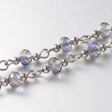 Chaînes en perles de verre facettées rondes faites main pour colliers fabrication de bracelets AJEW-JB00123-05-1