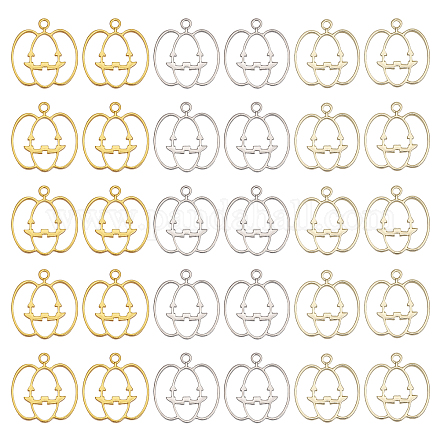 Chgcraft 30 個 3 色秋メッキ合金オープンバックベゼルペンダント  笑顔のカボチャチャーム  UVレジンDIY用  エポキシ樹脂  プレスジュエリー  ミックスカラー  34x31.5x3mm  穴：3mm  10個/カラー FIND-CA0007-79-1
