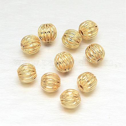 Round Real 18K Gold Plated Brass Corrugated Beads KK-L147-198-4mm-NR-1