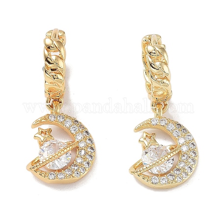 Real 18K Gold Plated Brass Dangle Hoop Earrings EJEW-L269-021G-1