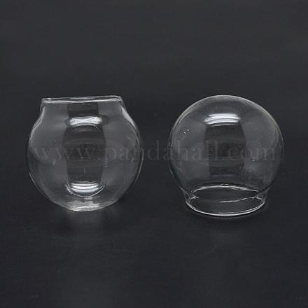 丸い手作り吹きガラスグローブボールボトル  ガラスバイアルペンダント作り用  透明  33.5x35mm  穴：21mm AJEW-S065-02-1