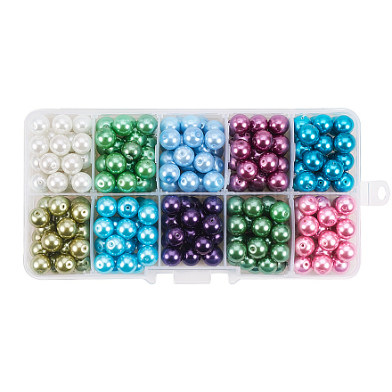 Cuentas de perlas de vidrio redondas perladas ecológicas de 10 color HY-PH0004A-8mm-01-1