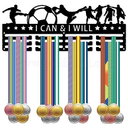 CREATCABIN Football Medal Hanger Display Soccer Medal Holder Rack Sports Metal Hanging Iron Wall Mount Frame Decor Medal Hangers for Runner Marathon Medalist Black 15.7 x 6Inch-I CAN and I Will ODIS-WH0037-387-1