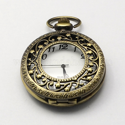 Cabezas vendimia huecos planos redondos de aleación de zinc reloj de cuarzo reloj de bolsillo para el collar del colgante WACH-R005-40-1