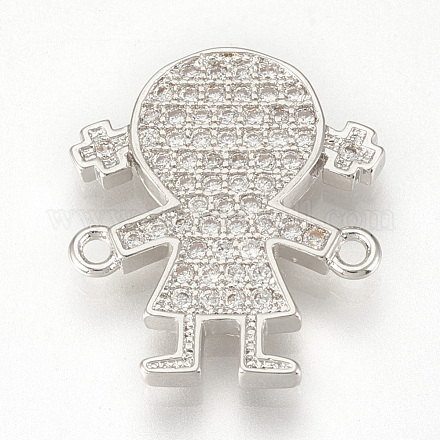 真鍮製マイクロパヴェキュービックジルコニアコネクター  少女  透明  プラチナ  19x16x2mm  穴：1mm ZIRC-Q015-035P-1