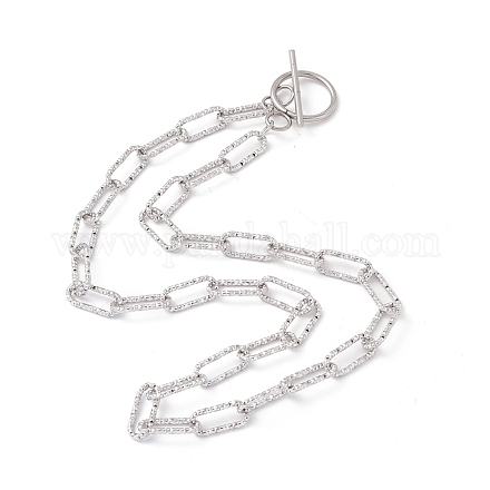 304 Stainless Steel Textured Paperclip Chains Necklace for Women NJEW-P263-02P-1