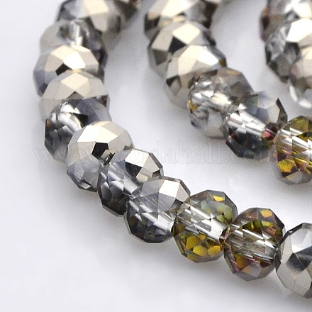 Half Plated Faceted Rondelle Electroplate Glass Beads Strands GLAA-A024D-HP04-1