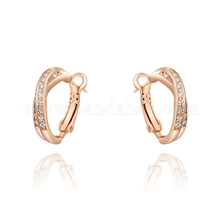 Vero oro rosa placcato lega di stagno di moda austriaco di cristallo orecchini a cerchio EJEW-AA00057-22-1