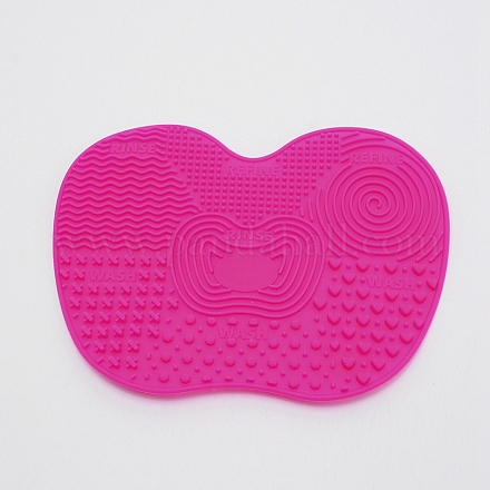シリコンメイククリーニングブラシマット  ポータブル洗浄ツール  化粧ブラシクリーニングパッド  濃いピンク  11.8x15.7x0.8cm AJEW-WH0168-48A-1