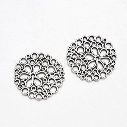 Flat Round Tibetan Style Alloy Filigree Joiners TIBE-N009-06AS-RS-1