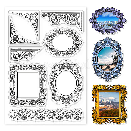 GLOBLELAND Vintage Baroque Frame Clear Stamps European Style Border Silicone Clear Stamp Seals for Cards Making DIY Scrapbooking Photo Journal Album Decoration DIY-WH0167-56-956-1