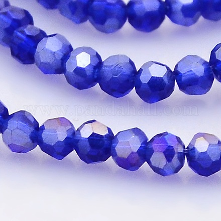 Brins de perles rondes en verre plaqué couleur ab à facettes (32 facettes) GLAA-A027-3mm-AB03-1