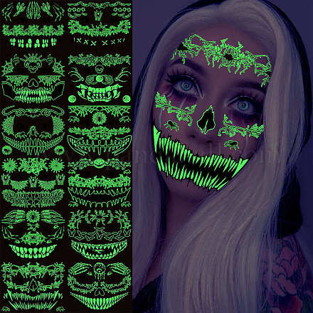 12 Uds. 12 estilos luminosos halloween horror tatuajes temporales extraíbles pegatinas de papel para la cara AJEW-G048-07-1