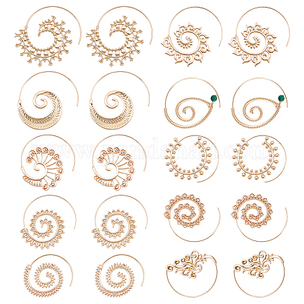 Anattasoul 9 paires 9 style spirale vortex & lotus & feuille & tournesol alliage boucles d'oreilles pour les femmes EJEW-AN0002-75-1