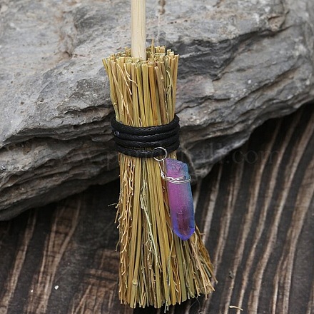 Mini scopa da altare wiccan da strega con bacchetta di cristallo naturale colorato PW-WG86457-03-1