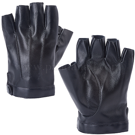 Halbfingerhandschuhe aus PU-Leder&nbsp;AJEW-CL0003-32-1