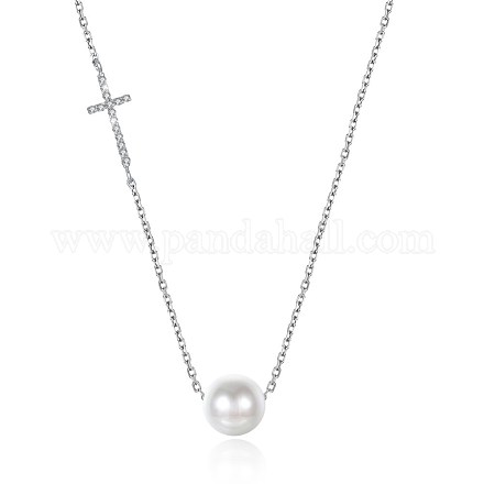 925 pendentif en forme de croix de perles en argent sterling NJEW-BB30761-1