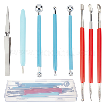 Chok 10Pcs Sculpting Tools,Double-Ended Metal Ceramic Clay Ball Stylus Dotting  Tools and 2 Way Silicone Polymer and Embossing Paper Flower Indentation  Tool Set 