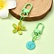 Spray Painted Alloy Pendant Decorations, with Alloy Swivel Snap Hooks Clasps, Flower & Flat Round, Light Green, 55~74mm, 2pcs/set