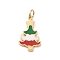Christmas Theme 304 Stainless Steel Pendants, with Enamel and Jump Ring, Real 14K Gold Plated, Christmas Tree, 16.5x9.5x1mm, Hole: 3mm
