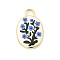 Printed Brass Pendants, Oval Charms, Long-Lasting Plated, Real 18K Gold Plated, Flower, 20.5x13.5x3mm, Hole: 3x2mm