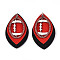 Oval with Rugby Pattern Leather Pendants, with Wood & Iron Ring, Platinum, Red, 57x35x2mm, Hole: 5mm