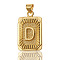 Brass Pendants, Real 18K Gold Plated, Rectangle, Letter D, 23x15.5x2mm, Hole: 3.5x4mm