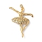 304 Stainless Steel Pendants, Dancer, with Rhinestone, Ion Plating(IP), with Jump Ring, Real 18K Gold Plated, 29x21x4mm, Hole: 1.4mm